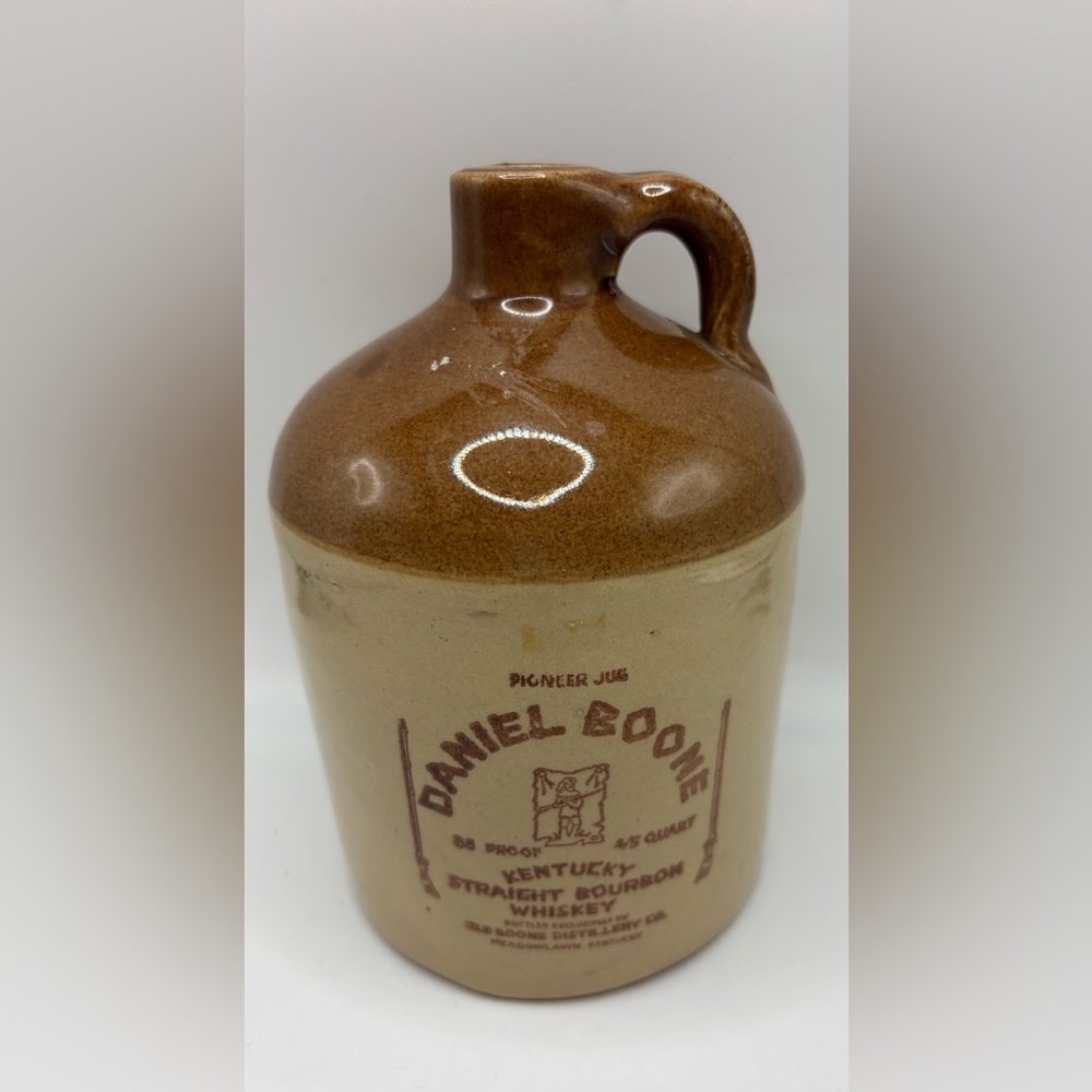 Vintage Daniel Boone Kentucky Bourbon Stoneware Jug 1975 Whiskey Decor